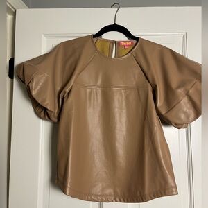THML Vegan Leather Tan Puff Sleeve Top size Small
